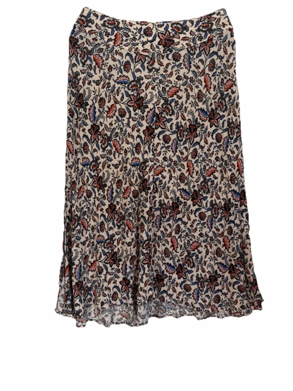 Velvet by Graham & Spencer Cream Floral Midi Skirt with Blue and Rust Details
